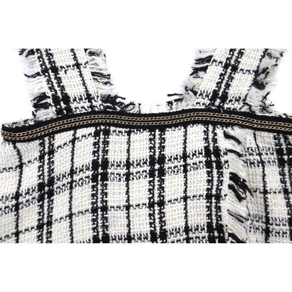 Pink & Flare Plaid Tweed Overall Frayed Edges w/ Shorts V-Neckline Women's Small - Picture 8 of 11